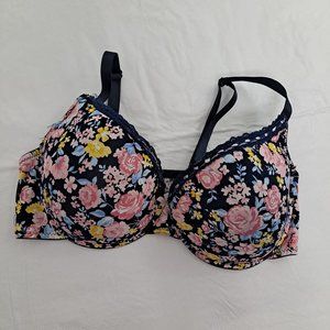 Love Affair Bra 40DD Women's Underwire Navy Floral Lace